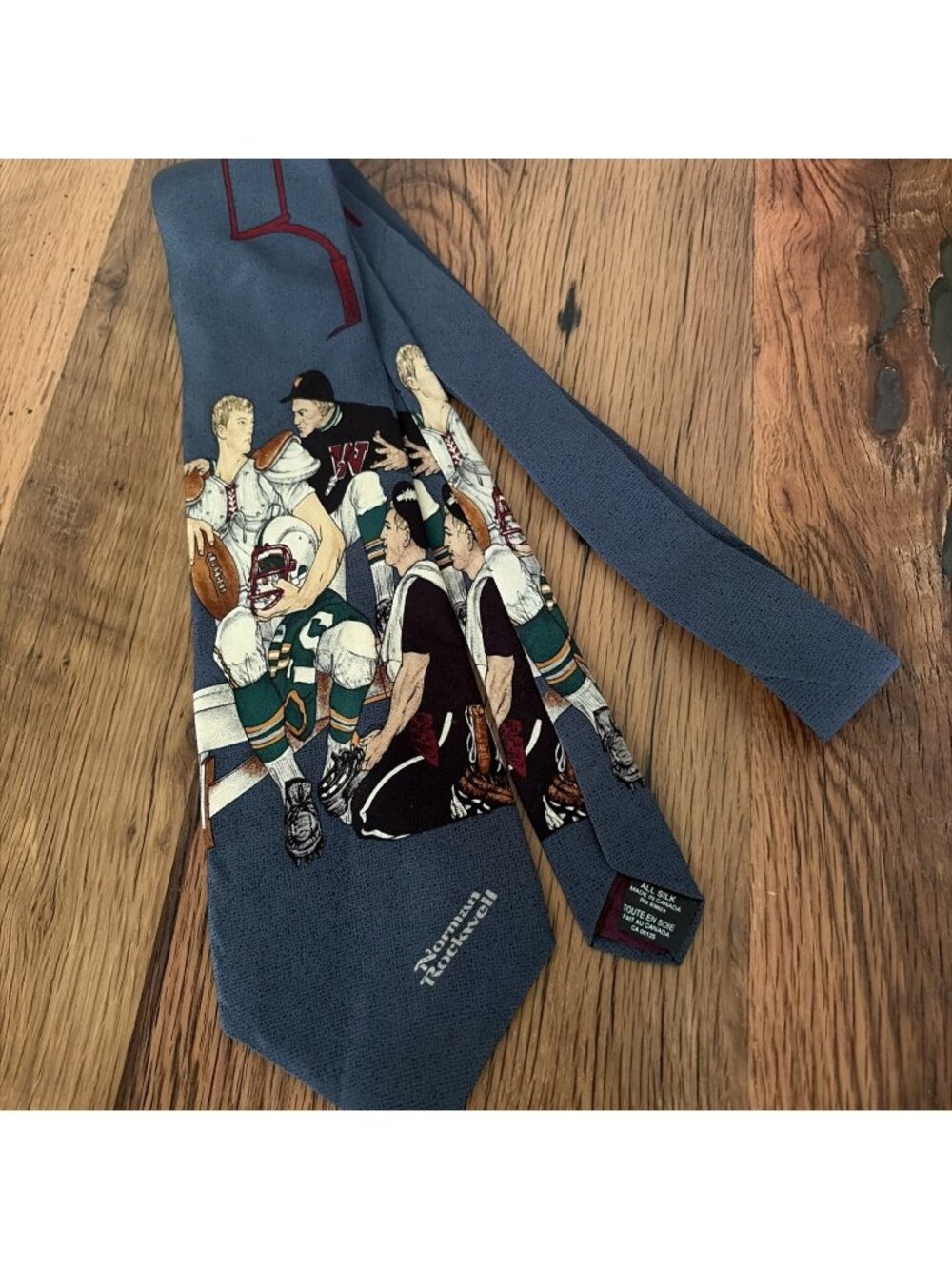 Norman Rockwell The Recruit Football Mens Tie Blue 100% Silk